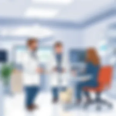 Veterinary team discussing practice management improvements