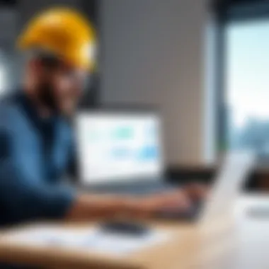 Contractor Using Estimation Software Contractor utilizing estimation software on a laptop