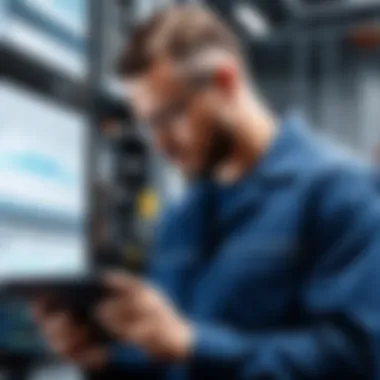 A technician analyzing machinery data on a tablet