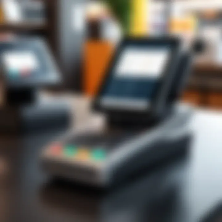 Illustration of a modern POS terminal in a small retail setup