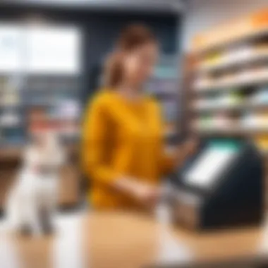 Customer checking out at a pet shop using a POS system