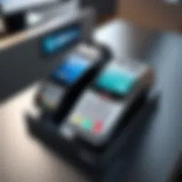 A sleek point of sale terminal displaying digital payment options