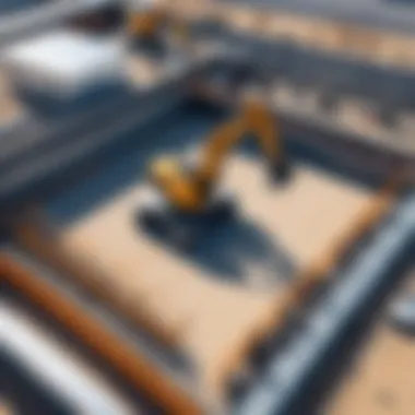 An aerial view of a construction site utilizing robotic technologies