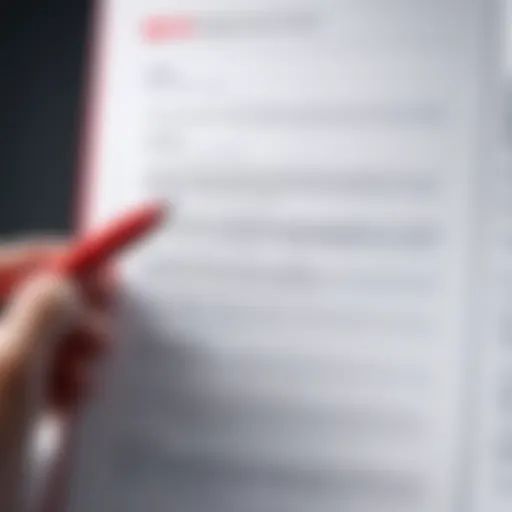 A focused professional reviewing documents with a red pen in hand.