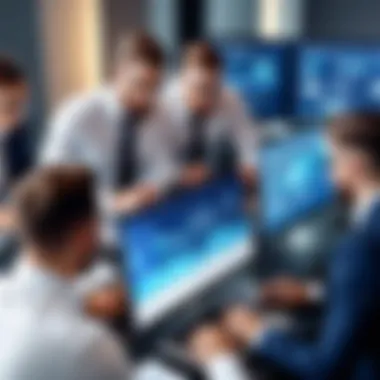 Collaboration in Technology Recruitment Diverse professionals collaborating in a tech-focused meeting
