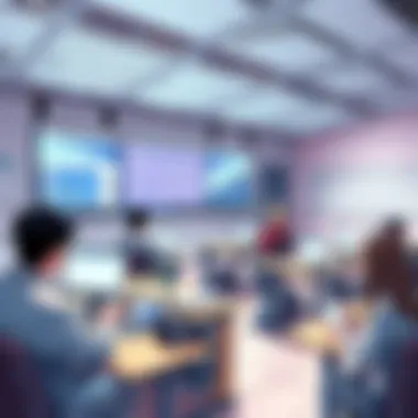Innovative Classroom with LMS Integration A futuristic classroom setting integrating LMS for enhanced learning