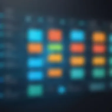 Visual representation of an organization chart layout highlighting various departments