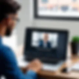 A professional conducting a video interview on a laptop, highlighting modern recruitment techniques.